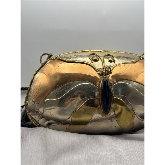 70s Exart Mexico Brass Silver And Copper Butterfly Bag - Picture 2 of 8